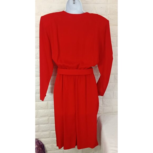 Vintage '80s Nina Piccalino Dress Power Shoulder Cut-outs Pockets Pleats (M/8) - Picture 7 of 15